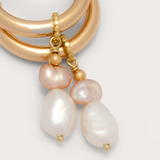 Double freshwater pearl hoops