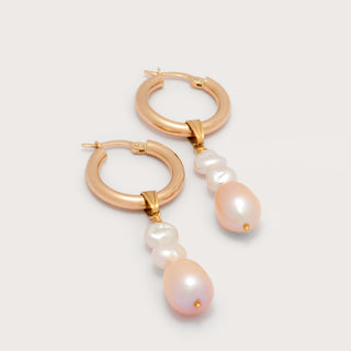 Triple freshwater pearl hoops